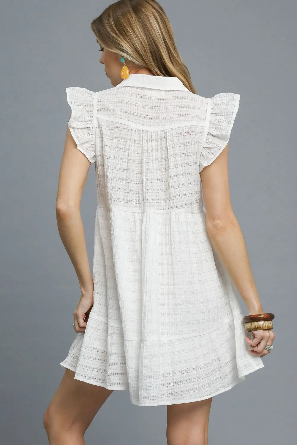 Umgee Ruffle Cap Sleeve Mini Dress in White