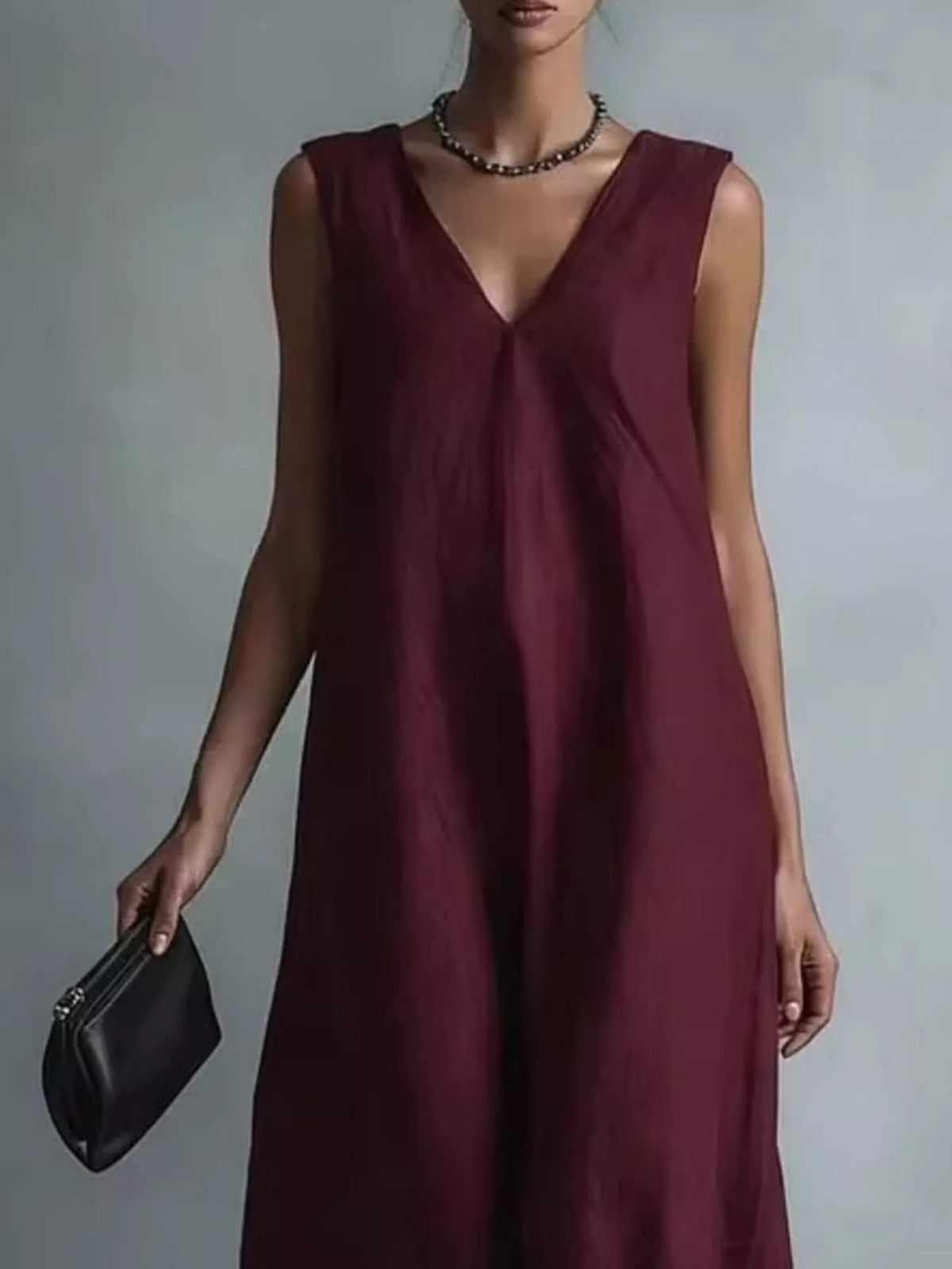 V-Neck Sleeveless Maxi Dress in Beige