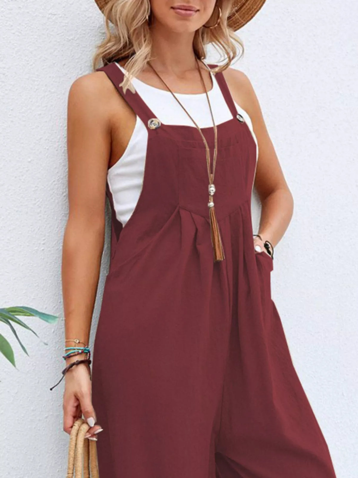 Casual Wide-Leg Overalls with Pockets