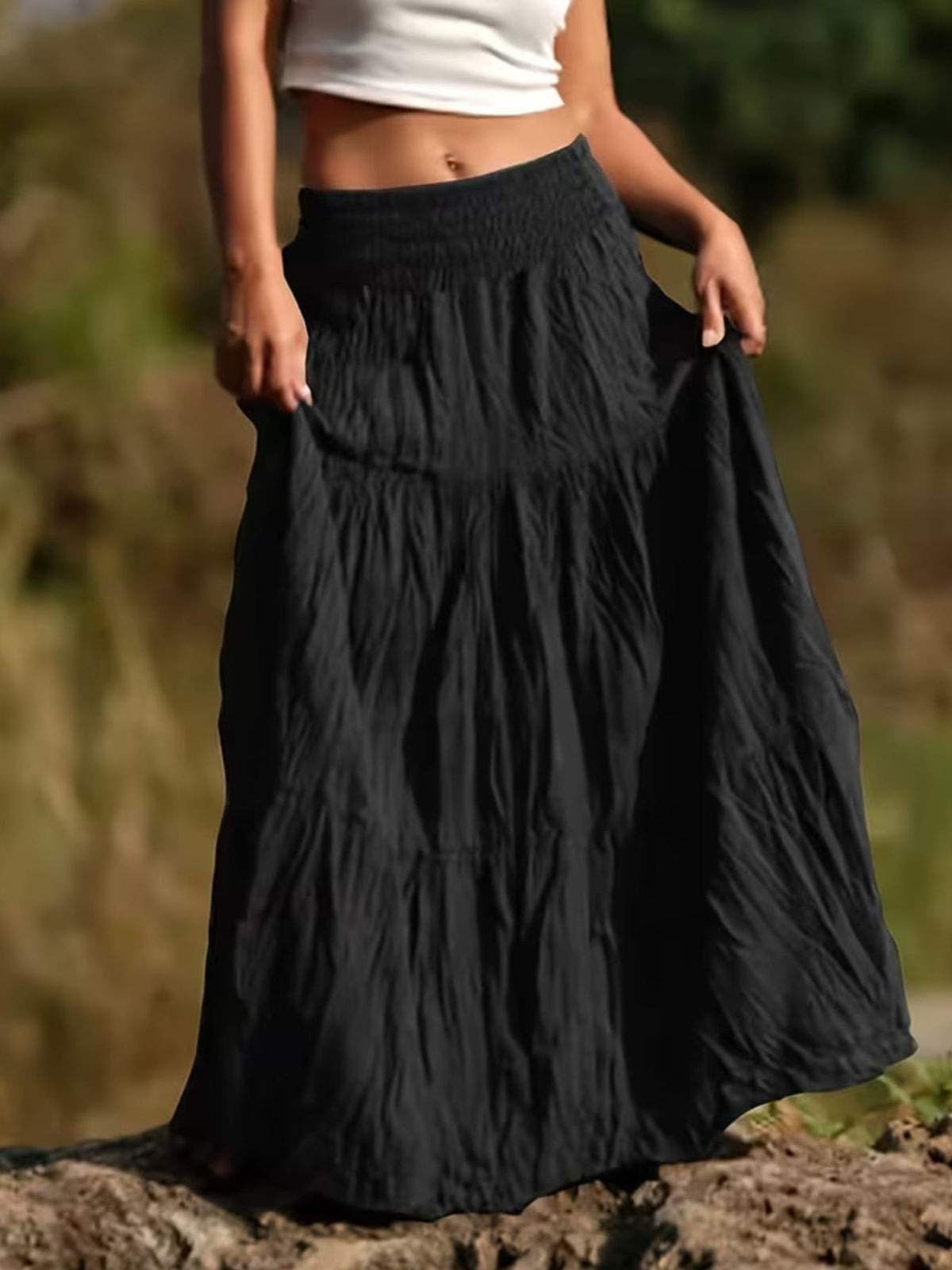 Tiered Ruched Maxi Skirt