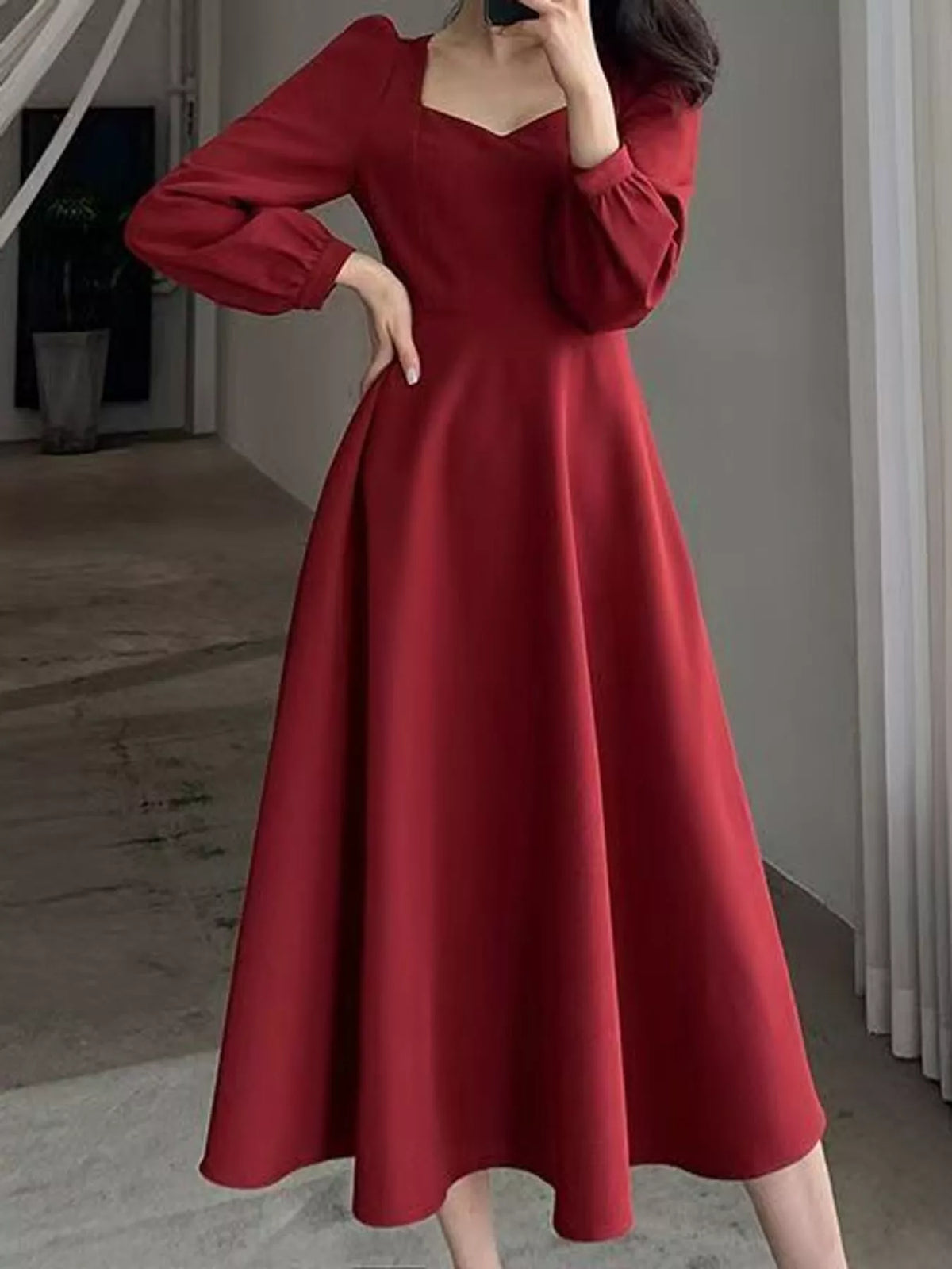 Long Sleeve A-Line Midi Dress