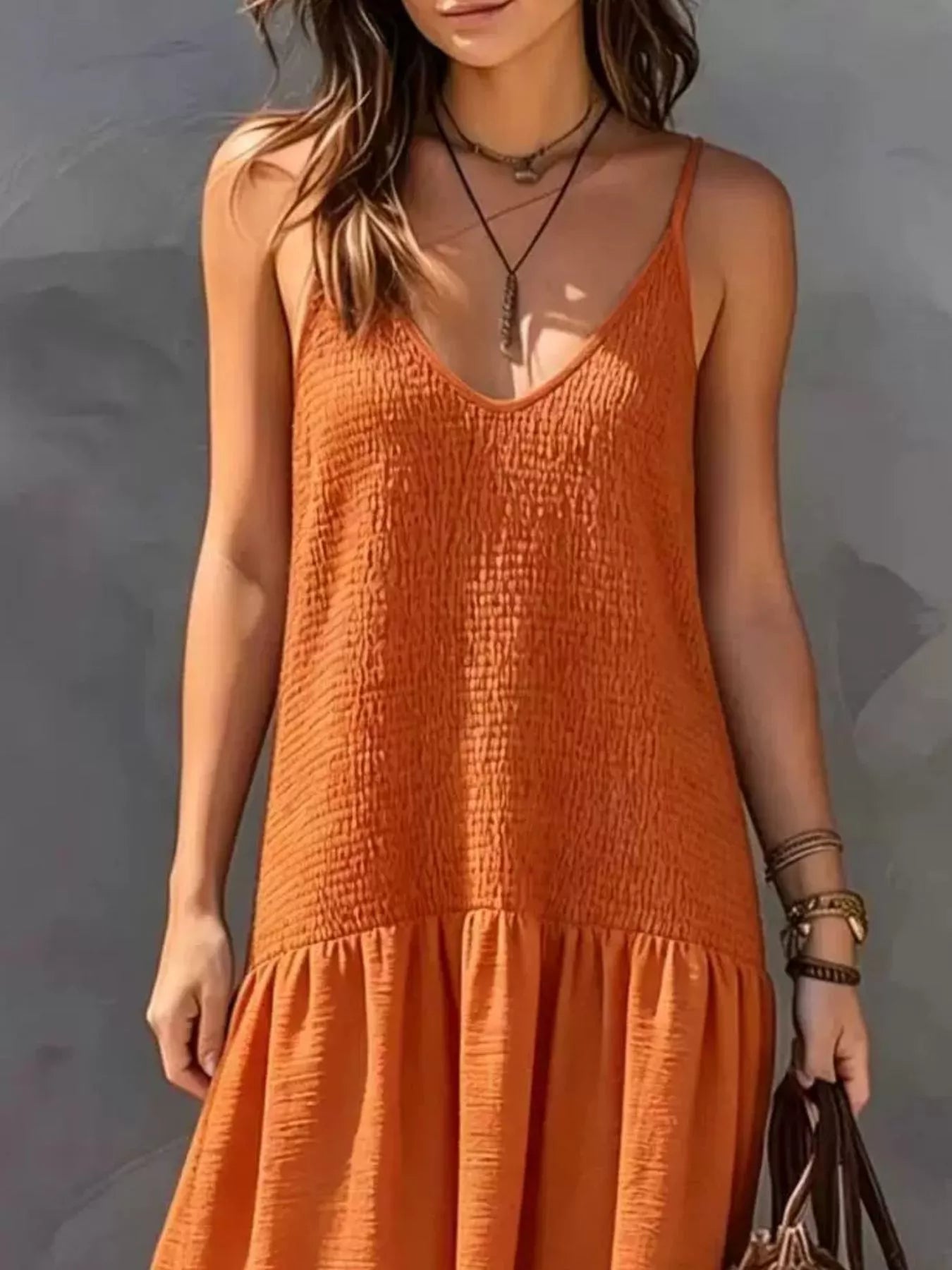 Smocked V-Neck Maxi Dress