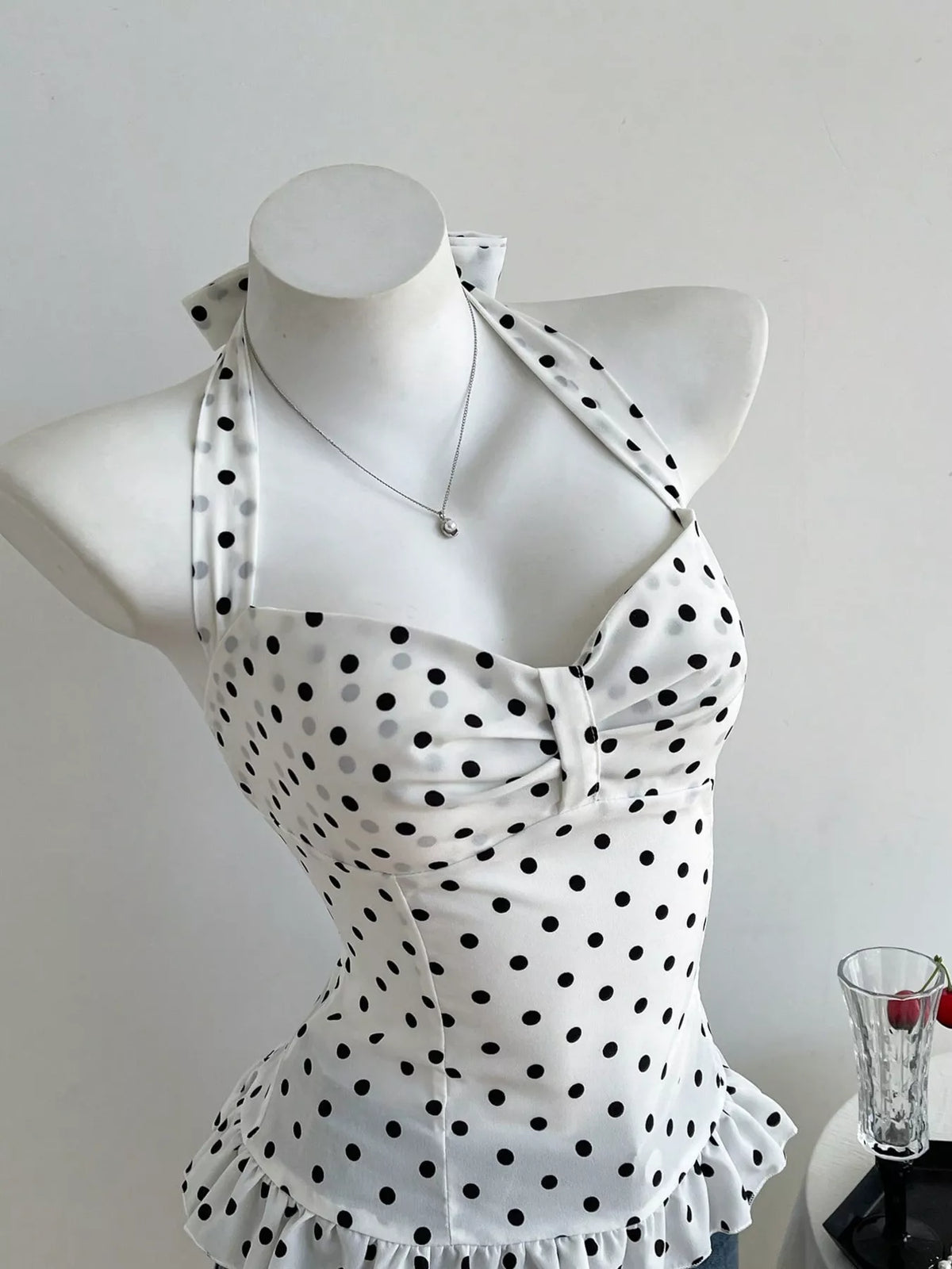 Polka Dot Halter Neck Cami in Black