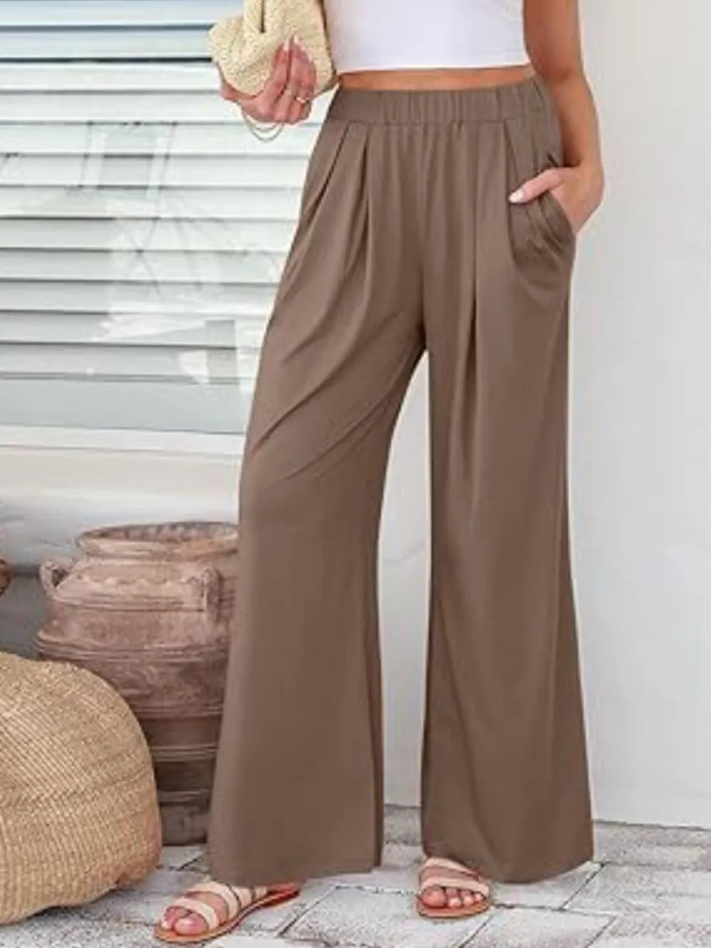 Elastic-Waist Wide-Leg Pants by K&L
