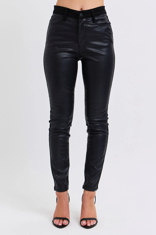 Judy Blue High Waist Faux Leather Skinny Pants in Black