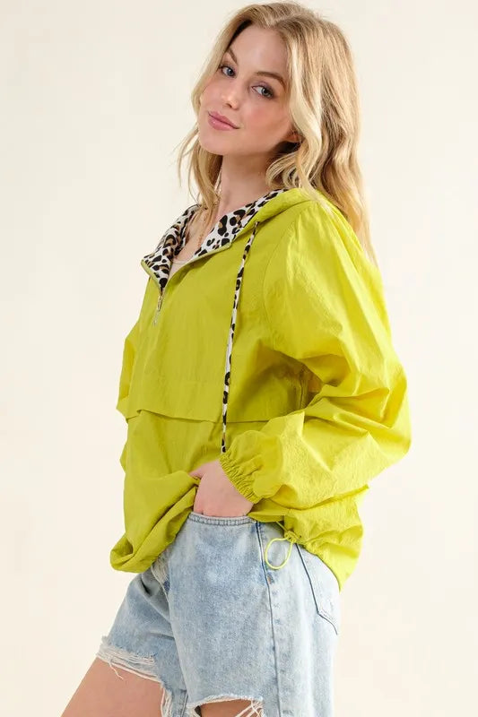 And The Why Leopard Print Zip Windbreaker in Lime