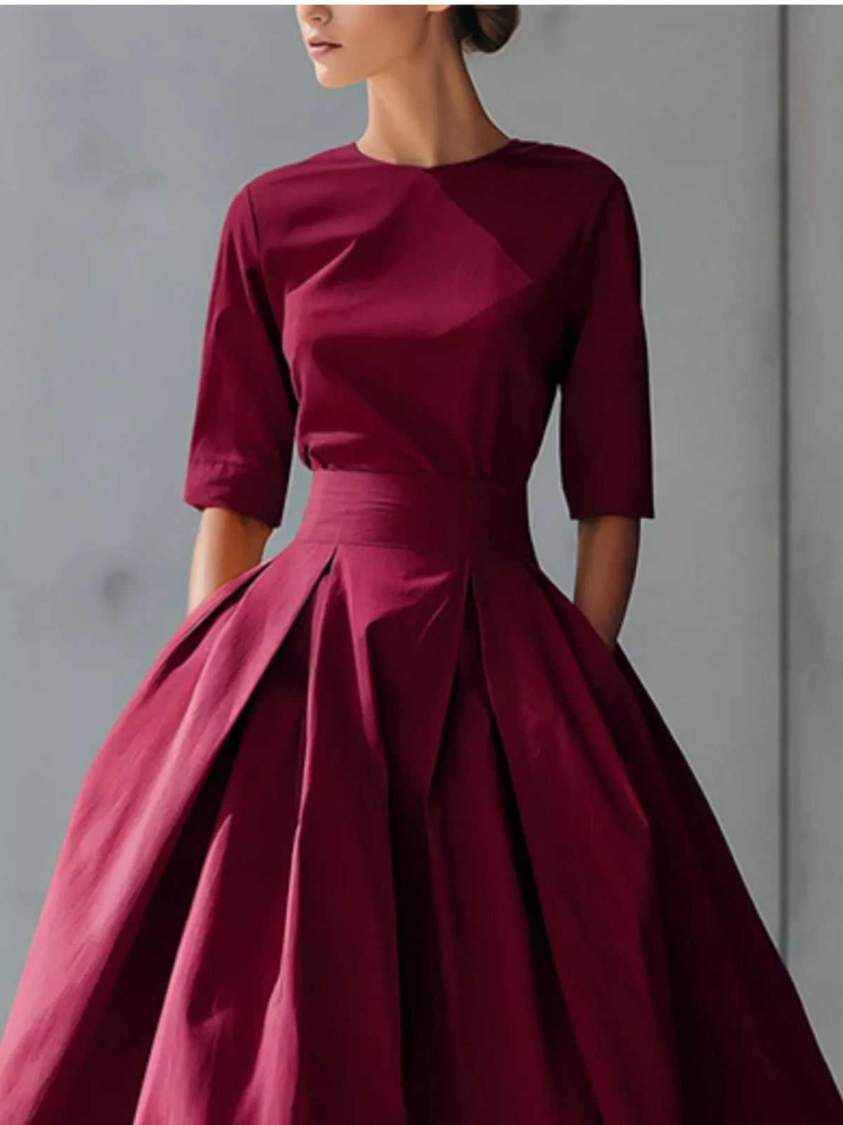 Round-Neck A-Line Midi Dress