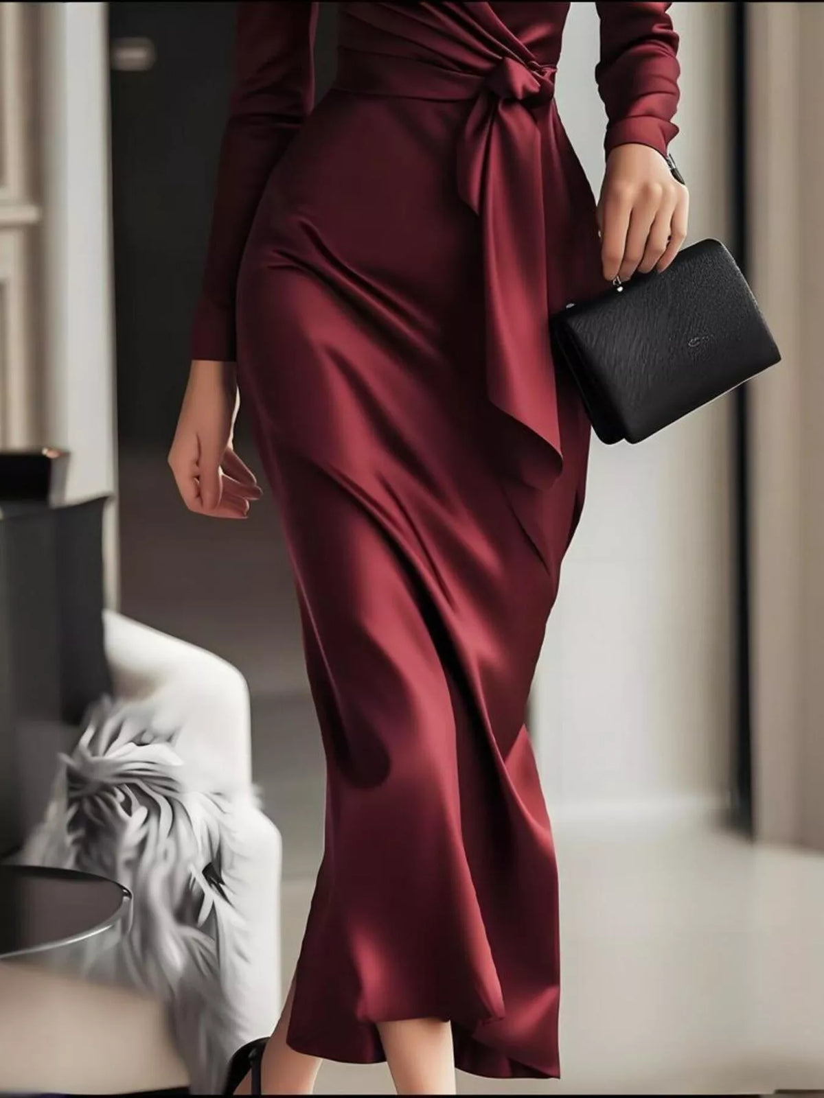 Surplice Satin Dress in Red