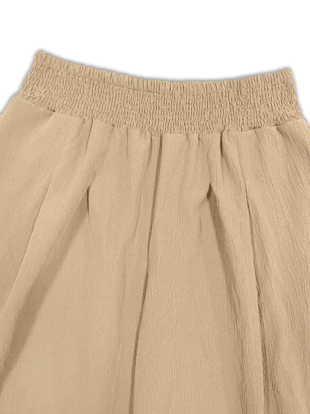 Smocked Cropped Wide Leg Pants in Beige