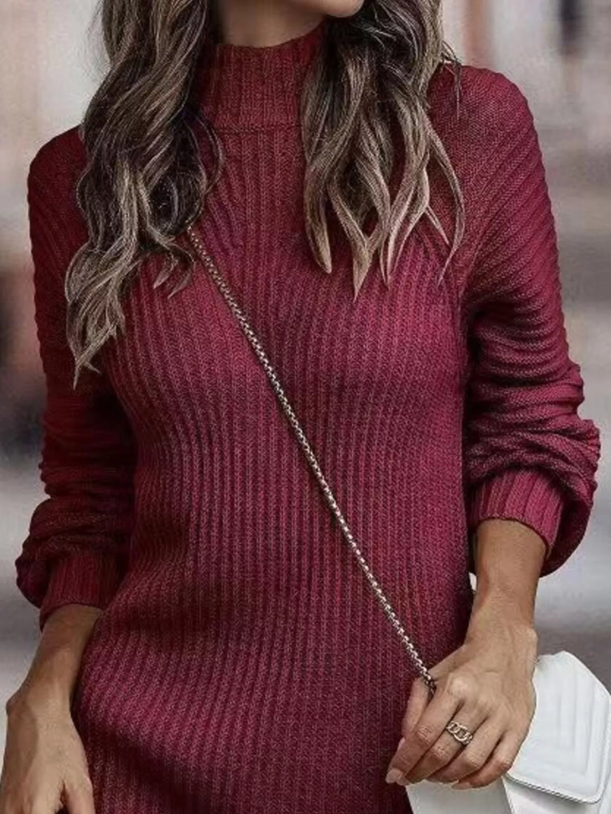 Turtleneck Raglan Sleeve Sweater Dress