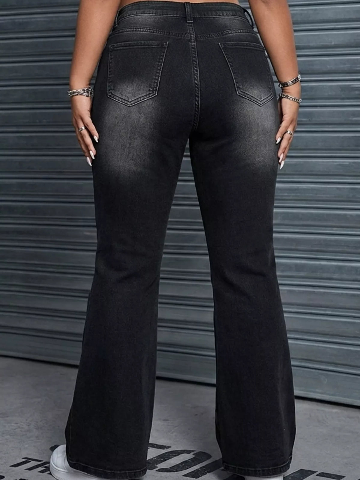 Rhinestone Embellished Flare Jeans in Black