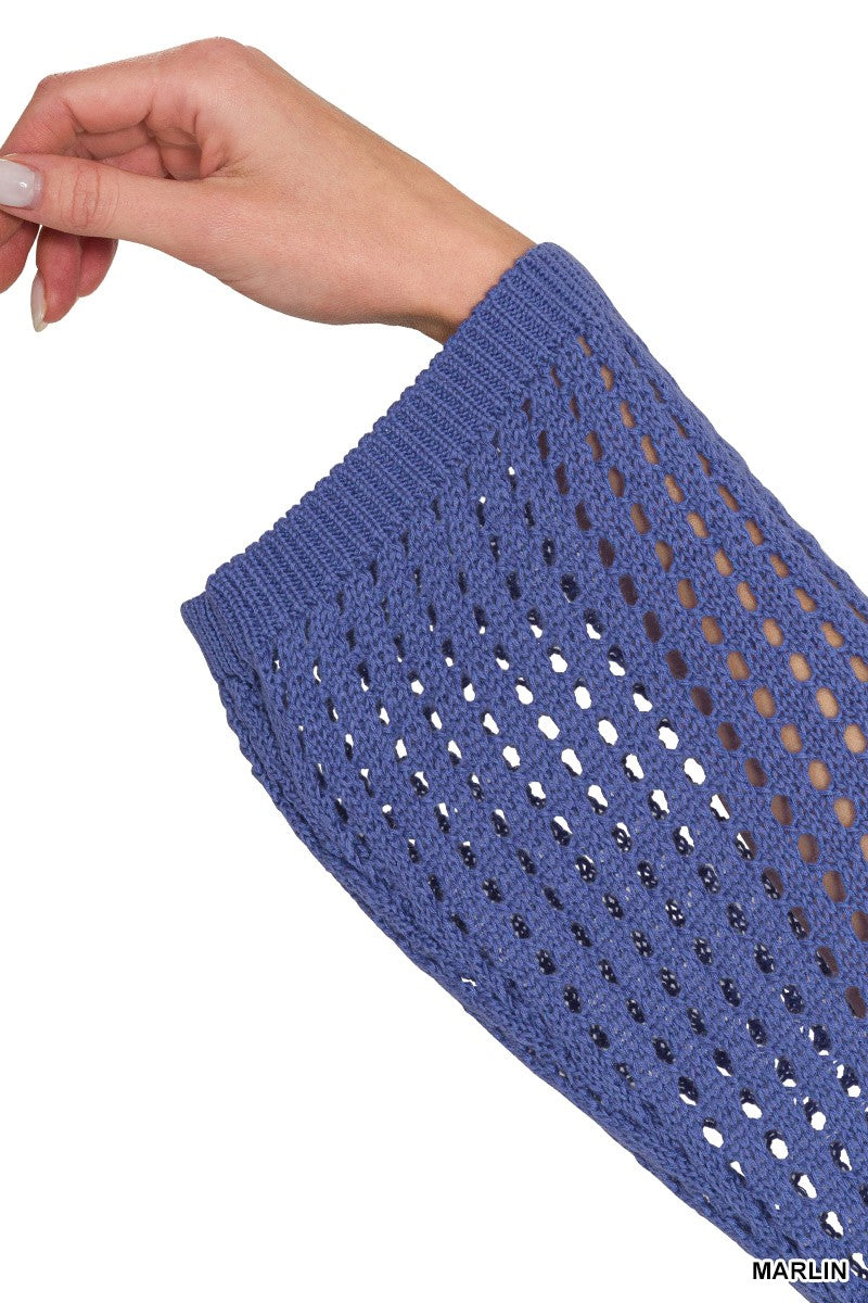 Zenana Hollow Out Long Sleeve Sweater in Marlin