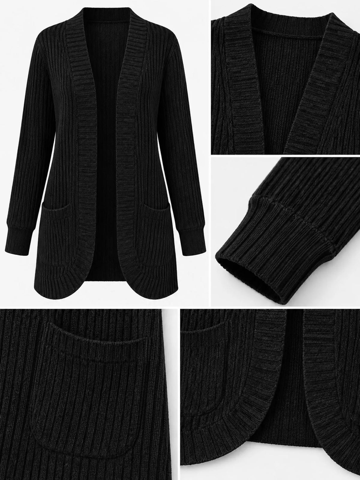 Ribbed Open-Front Longline Cardigan