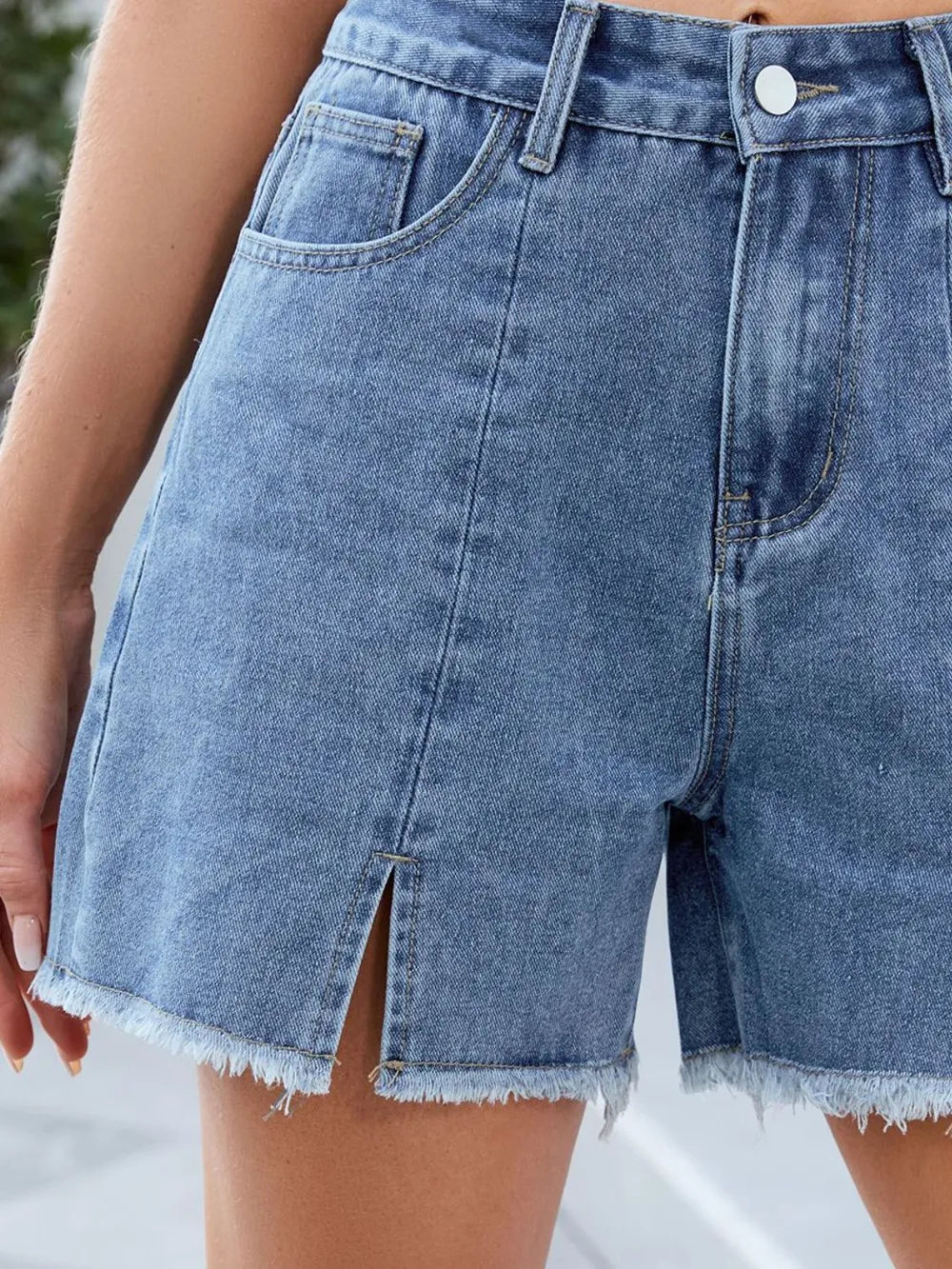 Raw Hem Slit Denim Shorts by Moni Wear