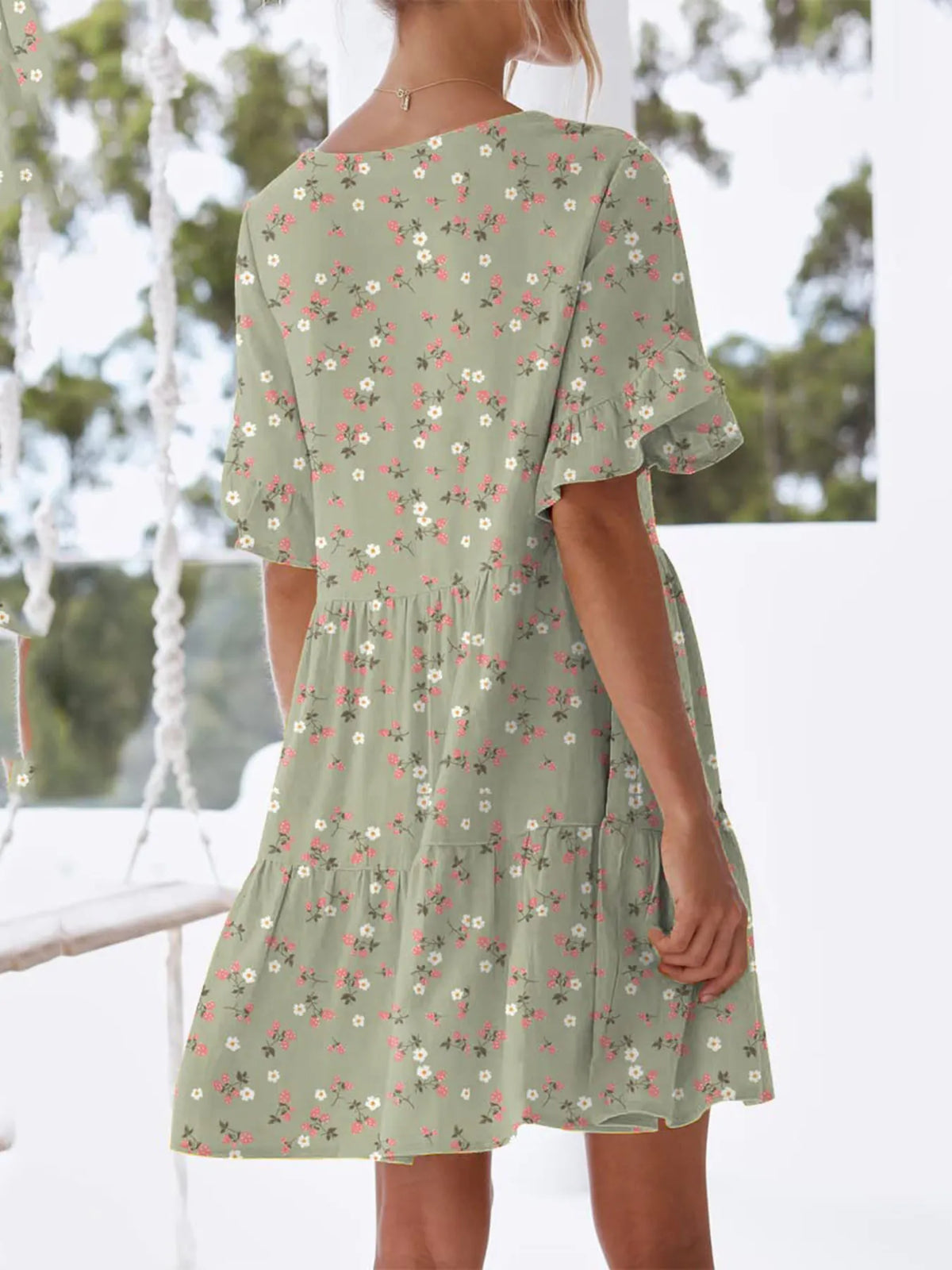 Polka Dot V-Neck Tiered Mini Dress