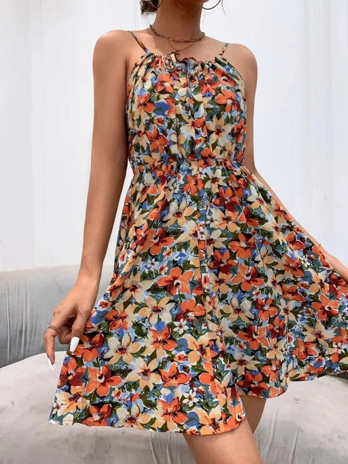 Floral Print Spaghetti-Strap Mini Dress