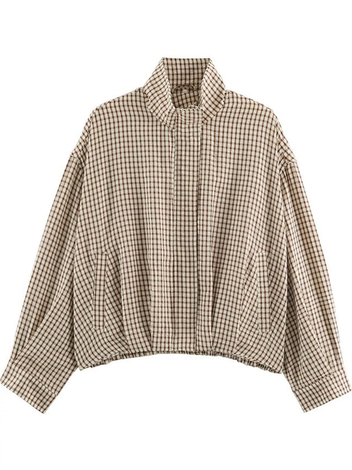 Plaid Stand-Collar Cropped Jacket