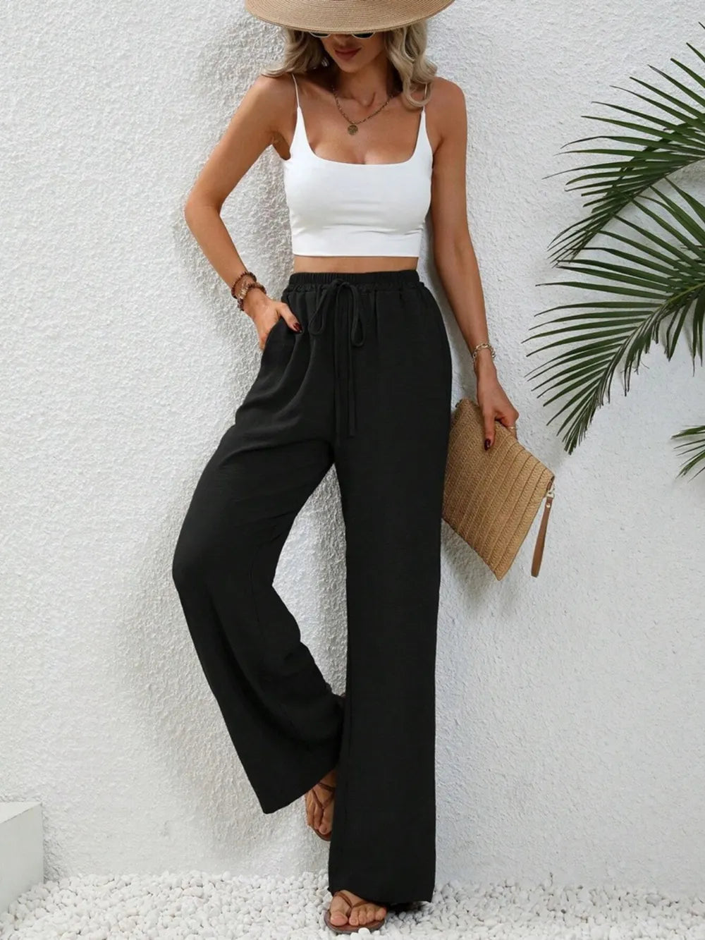 Wide-Leg Drawstring Pants