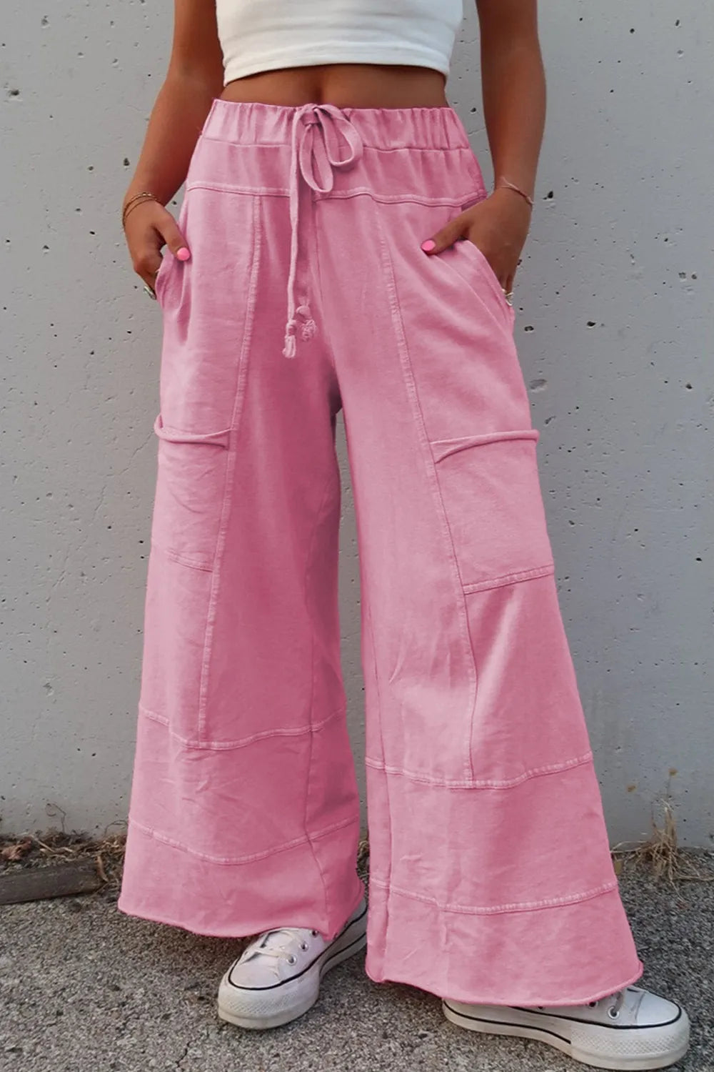 Mineral Wash High-Waist Wide Leg Cargo Pants