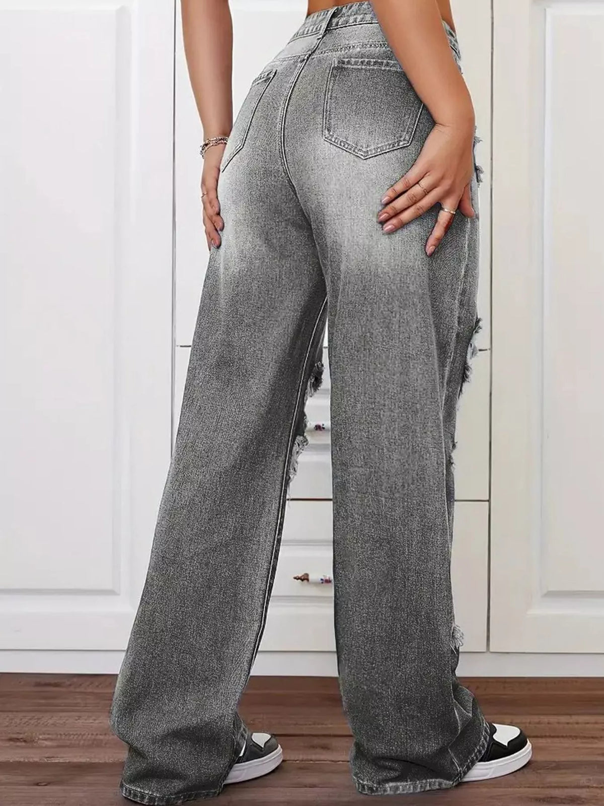 Distressed Wide-Leg Jeans