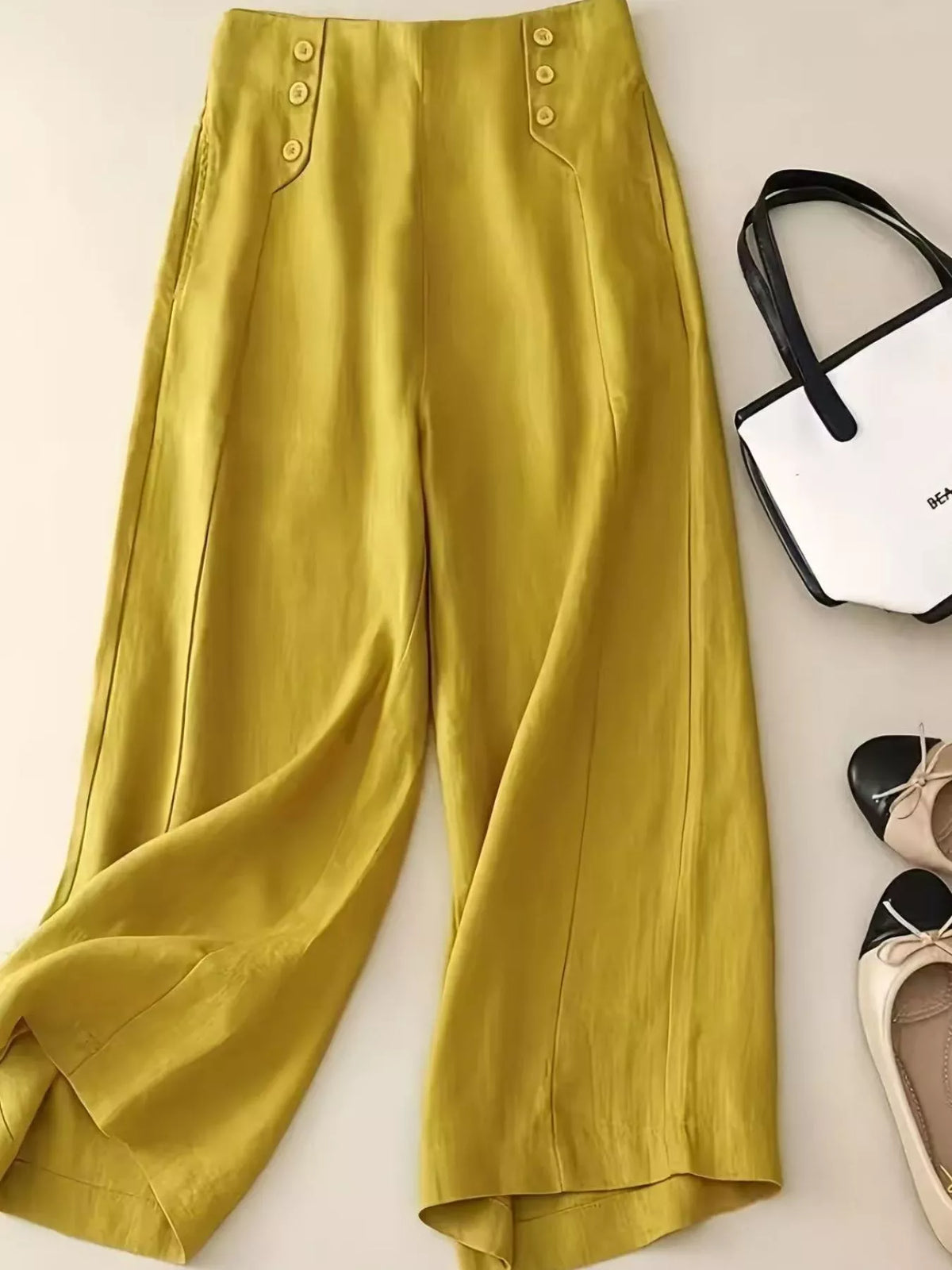 High-Waisted Wide-Leg Cropped Pants in Yellow