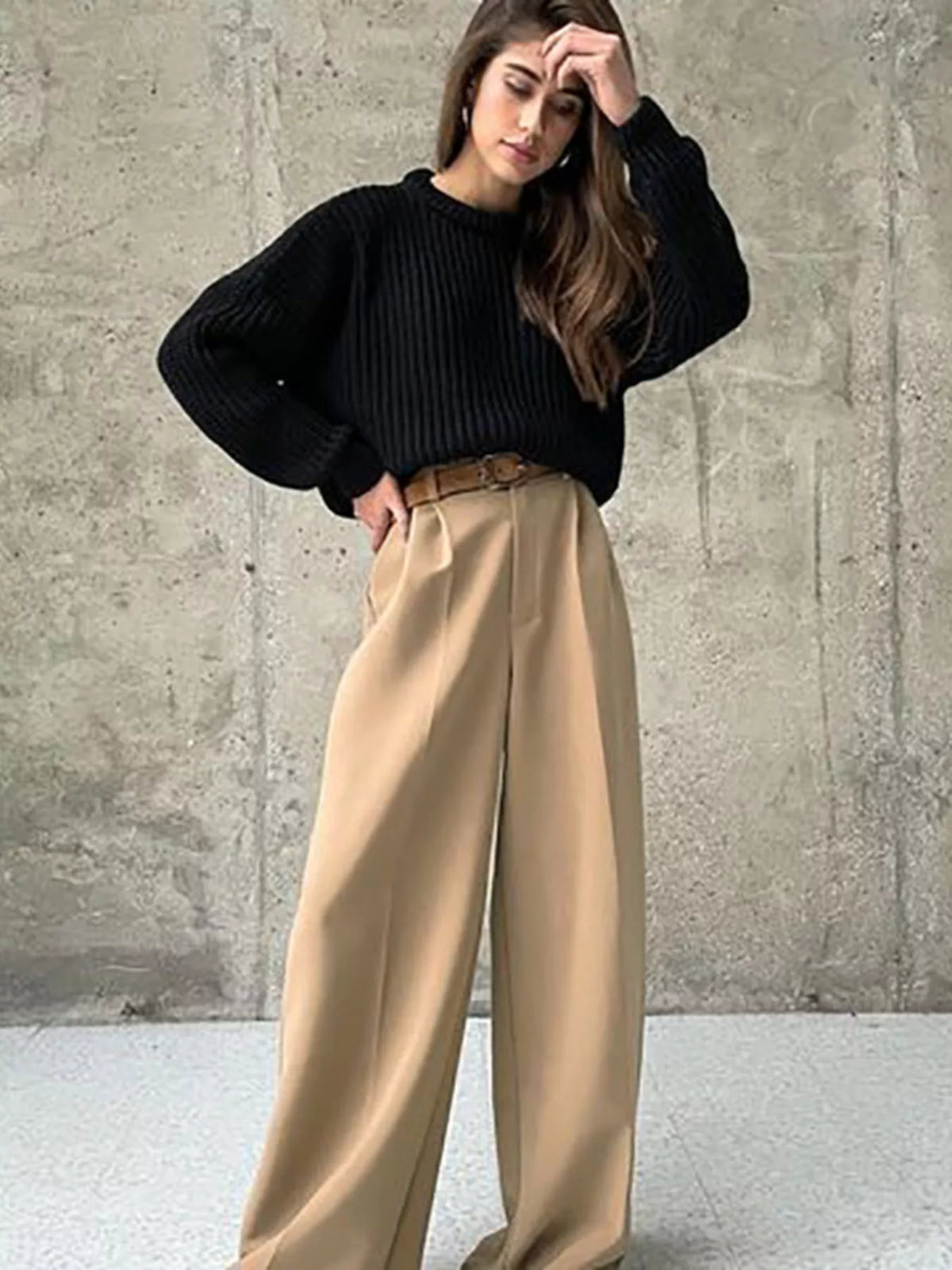 Pleated Wide Leg Pants in Blue
