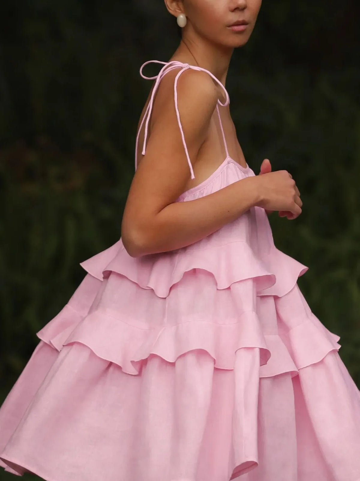 Ruffle Layered Tie-Shoulder Cami Dress
