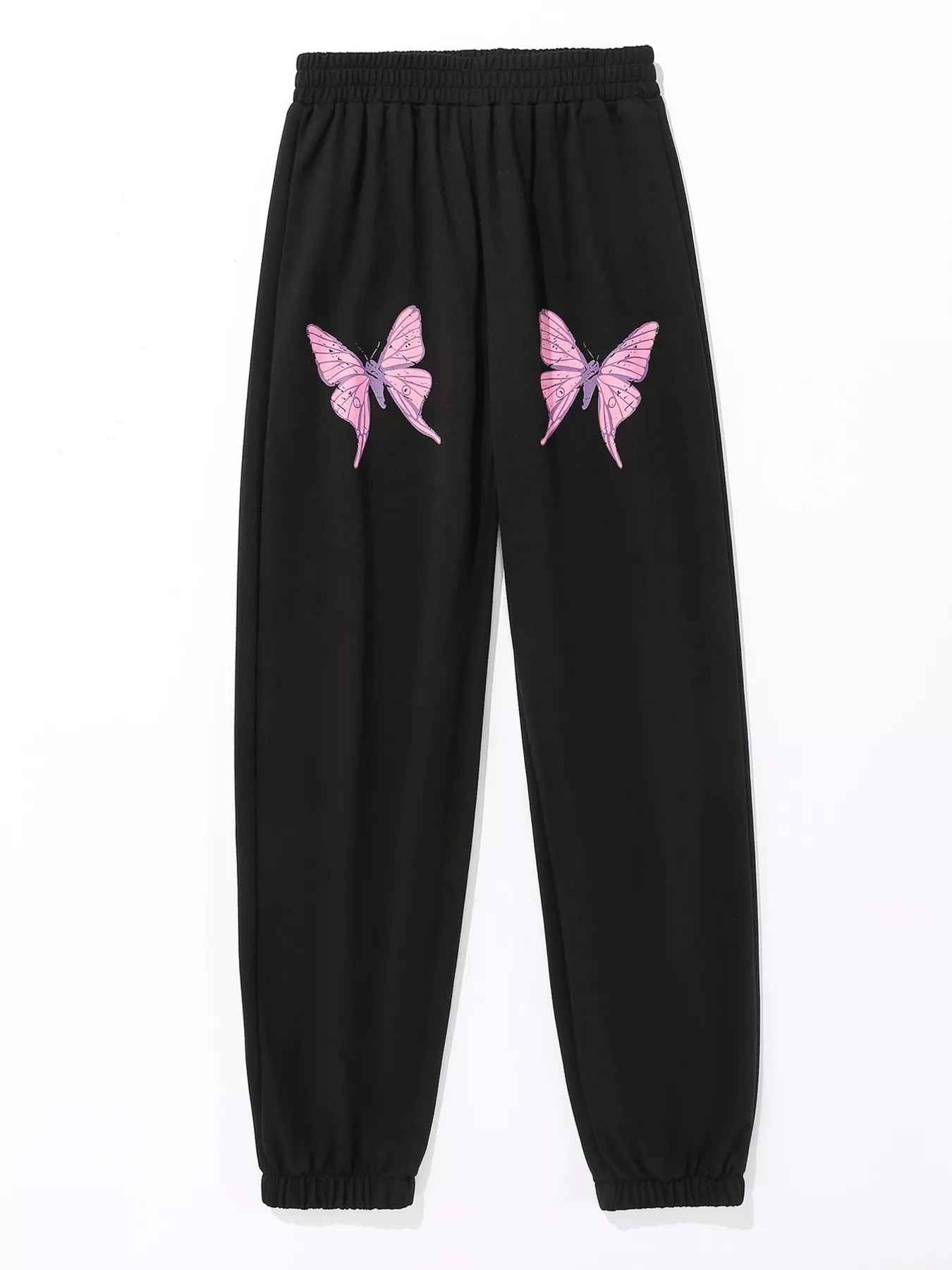 Butterfly Print Casual Sweatpants in Black
