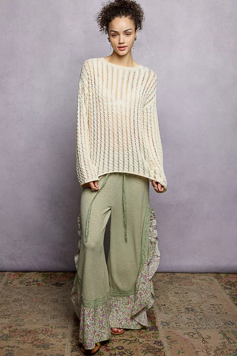 Openwork Round Neck Knit Top in Natural by POL