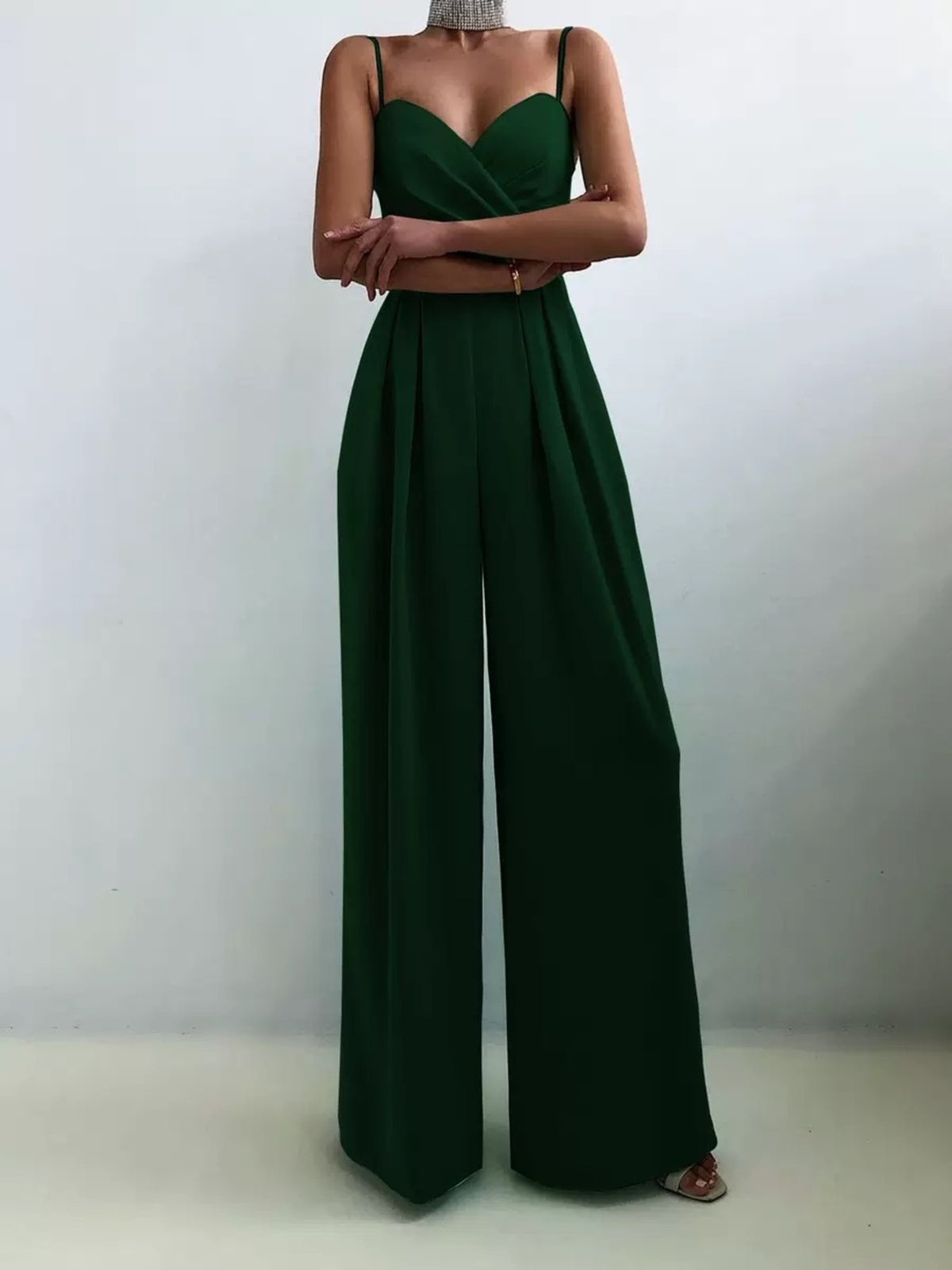Ruched Wide Leg Jumpsuit with Spaghetti Straps