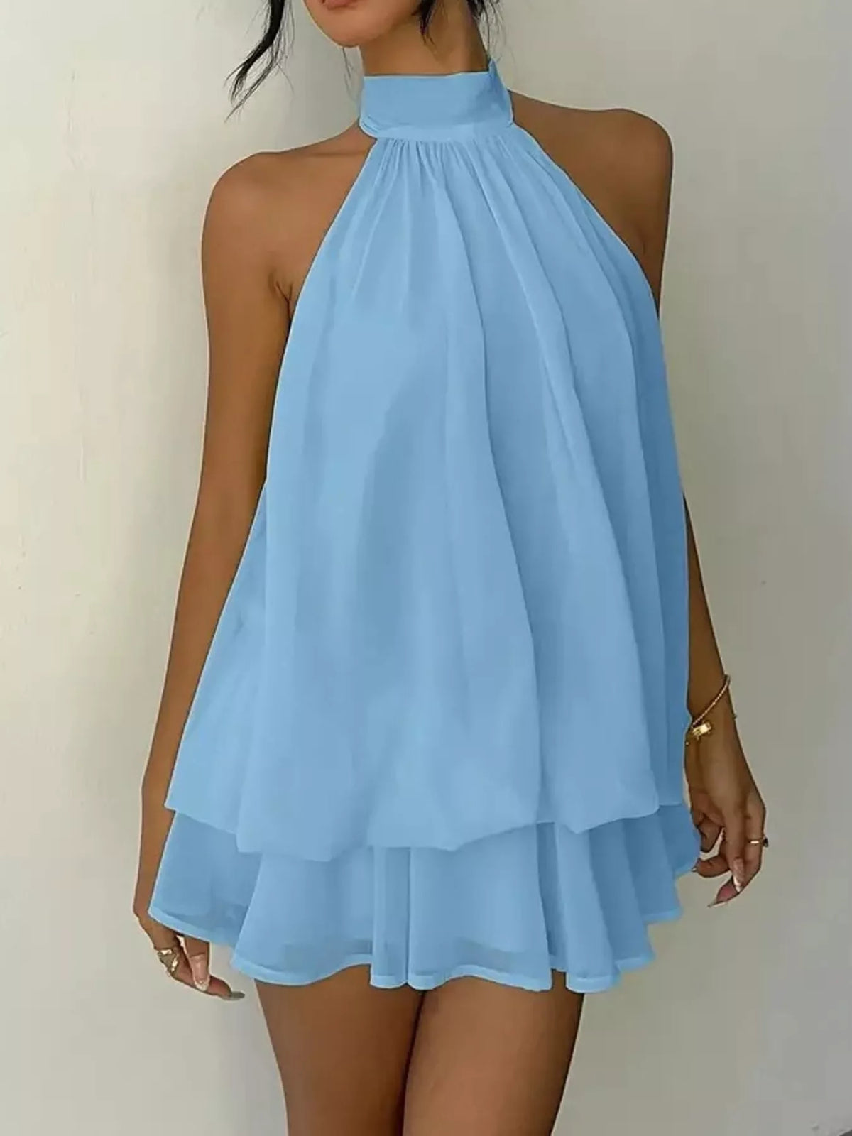 Halter Neck Ruched Mini Dress