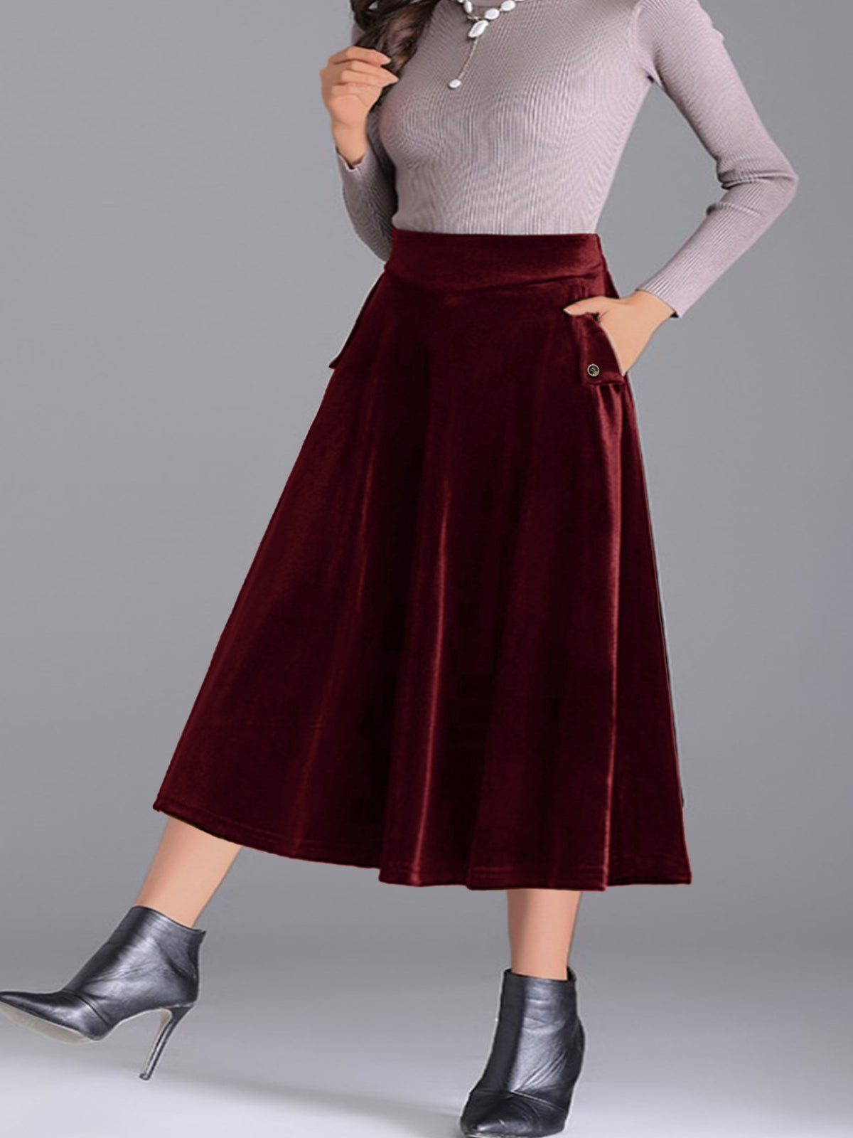 Plus Size Velvet A-Line Midi Skirt