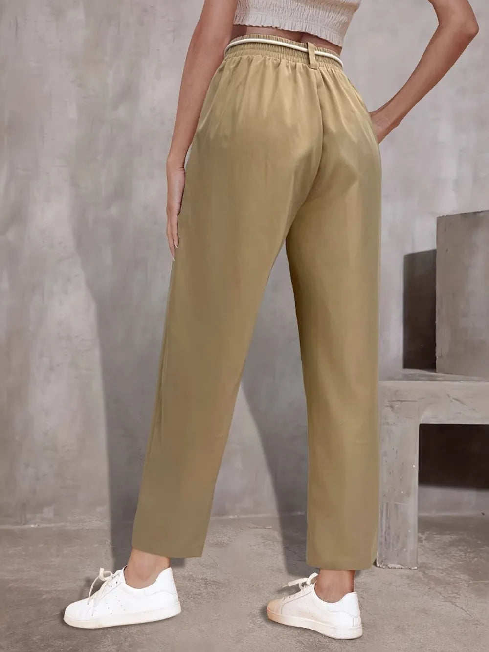 Tie Waist Straight Leg Pants in Khaki