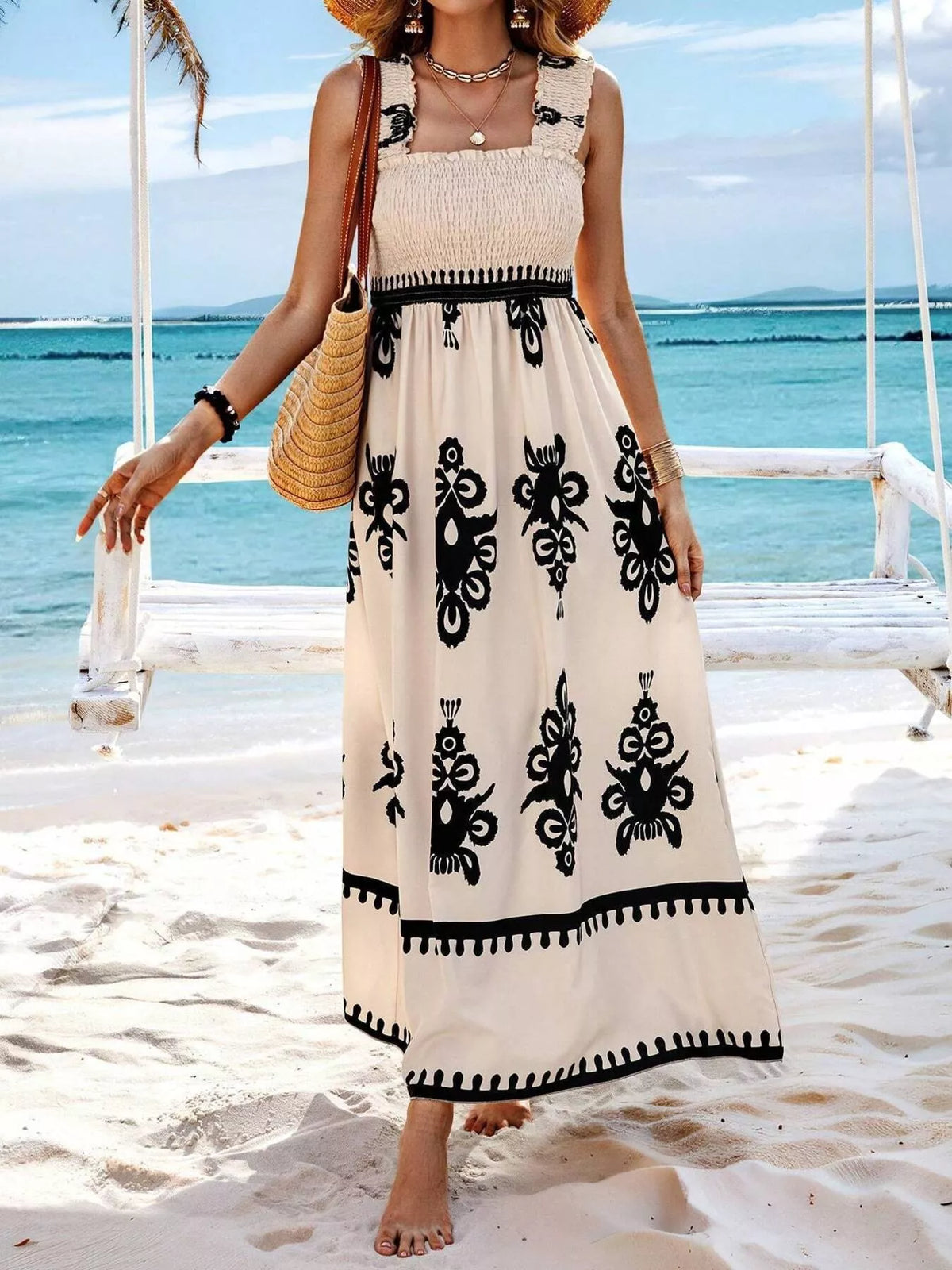 Smocked Square Neck Maxi Dress