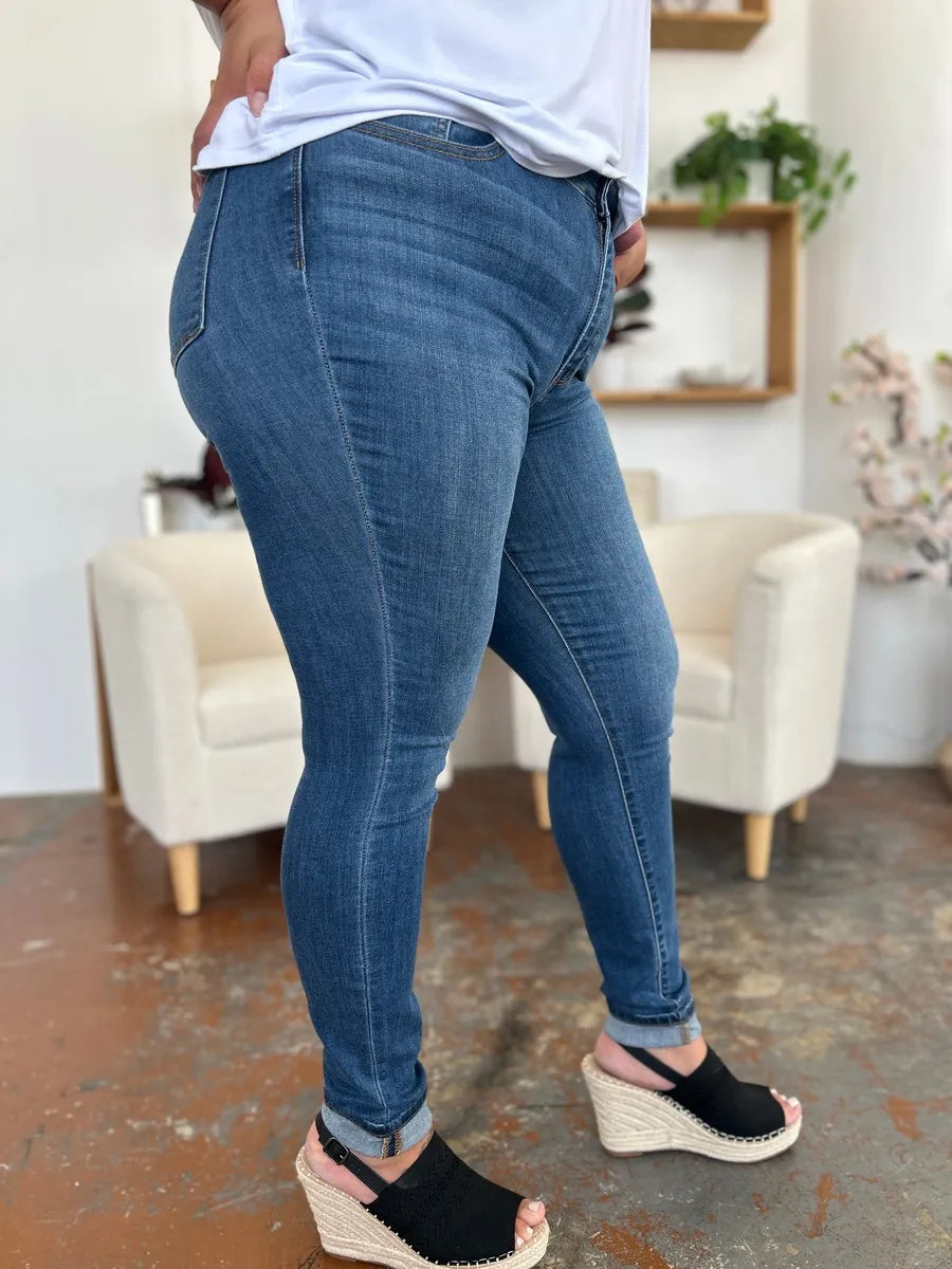 Judy Blue Cuffed-Hem Skinny Jeans in Medium Wash
