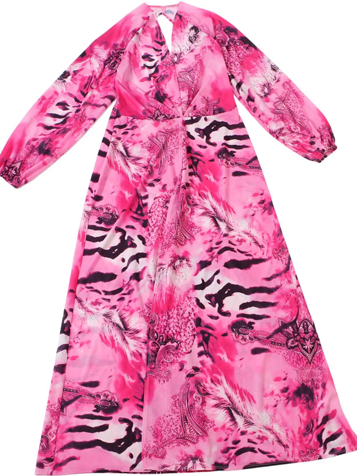 Deep V-Neck Long Sleeve Printed Maxi Dress