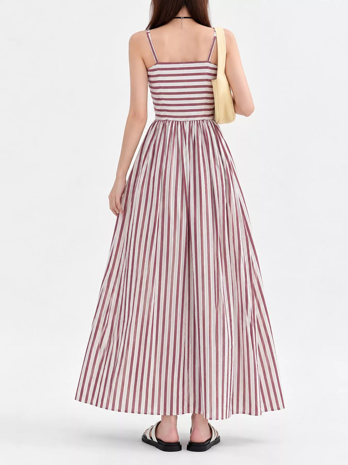 Striped Spaghetti-Strap A-Line Maxi Dress