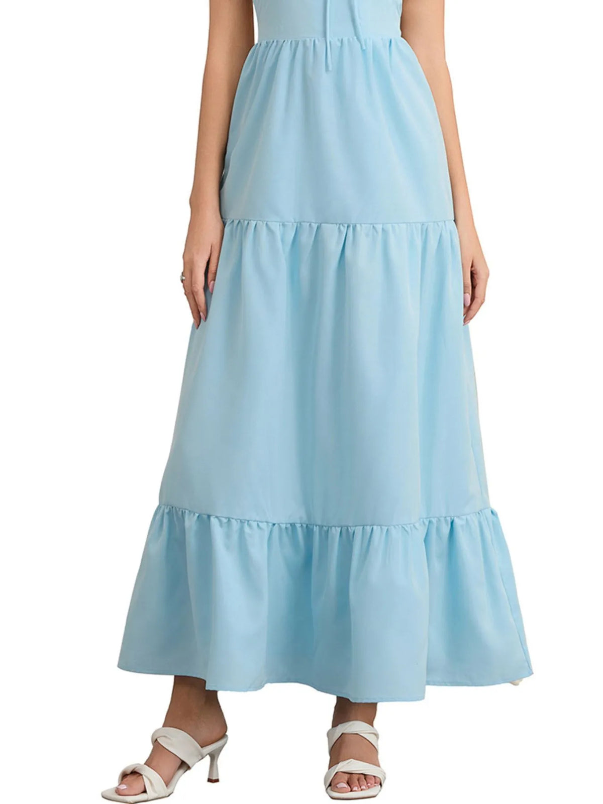 Tiered Lace-Up Spaghetti Strap Maxi Dress