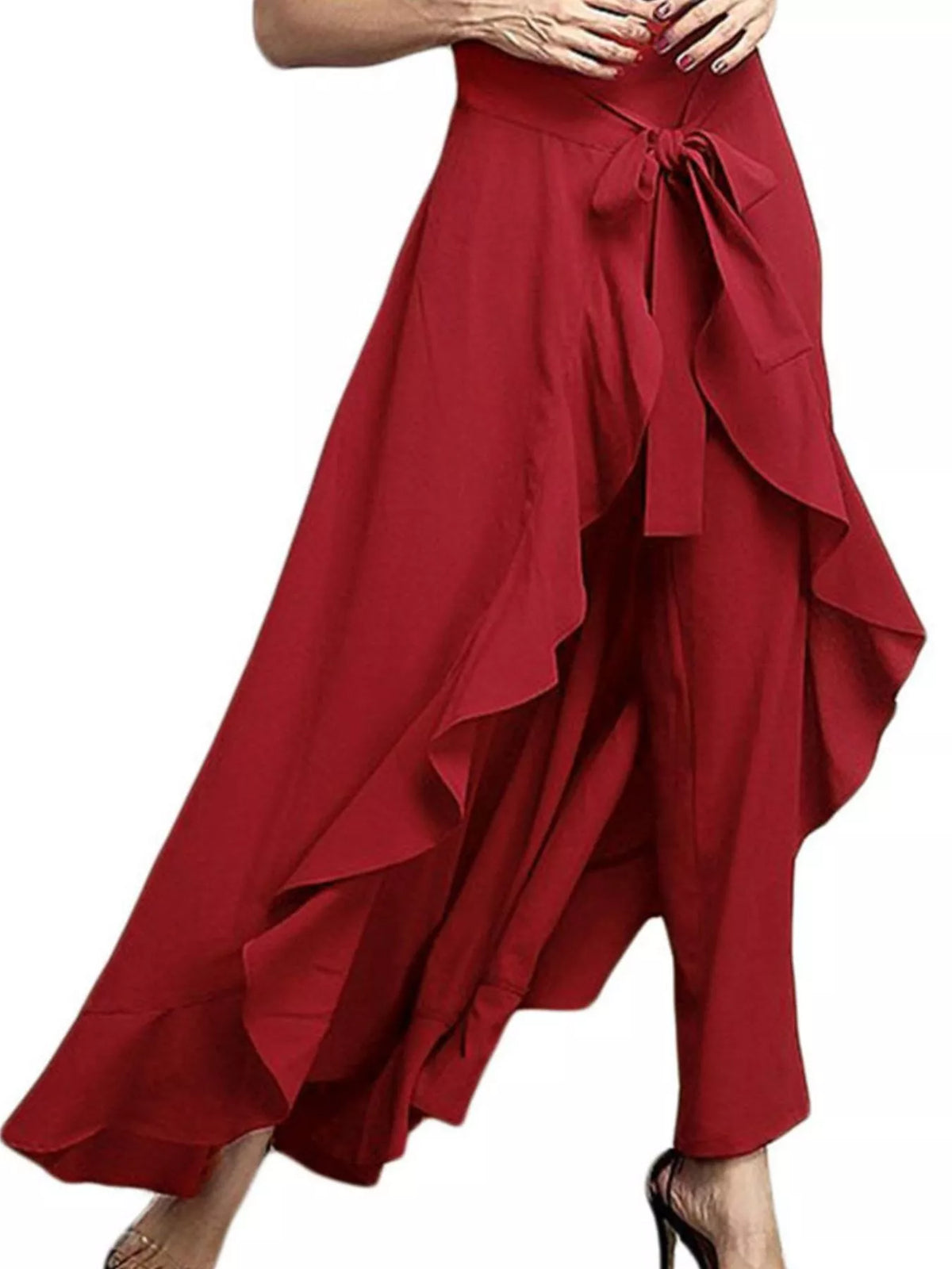 High-Waisted Tie-Front Wide-Leg Pants