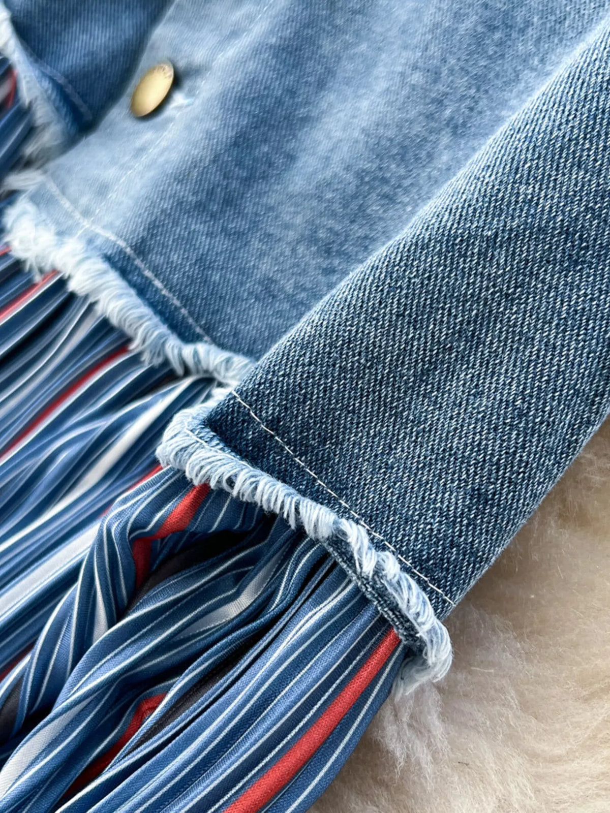 Striped Patchwork Denim Skirt in Blue
