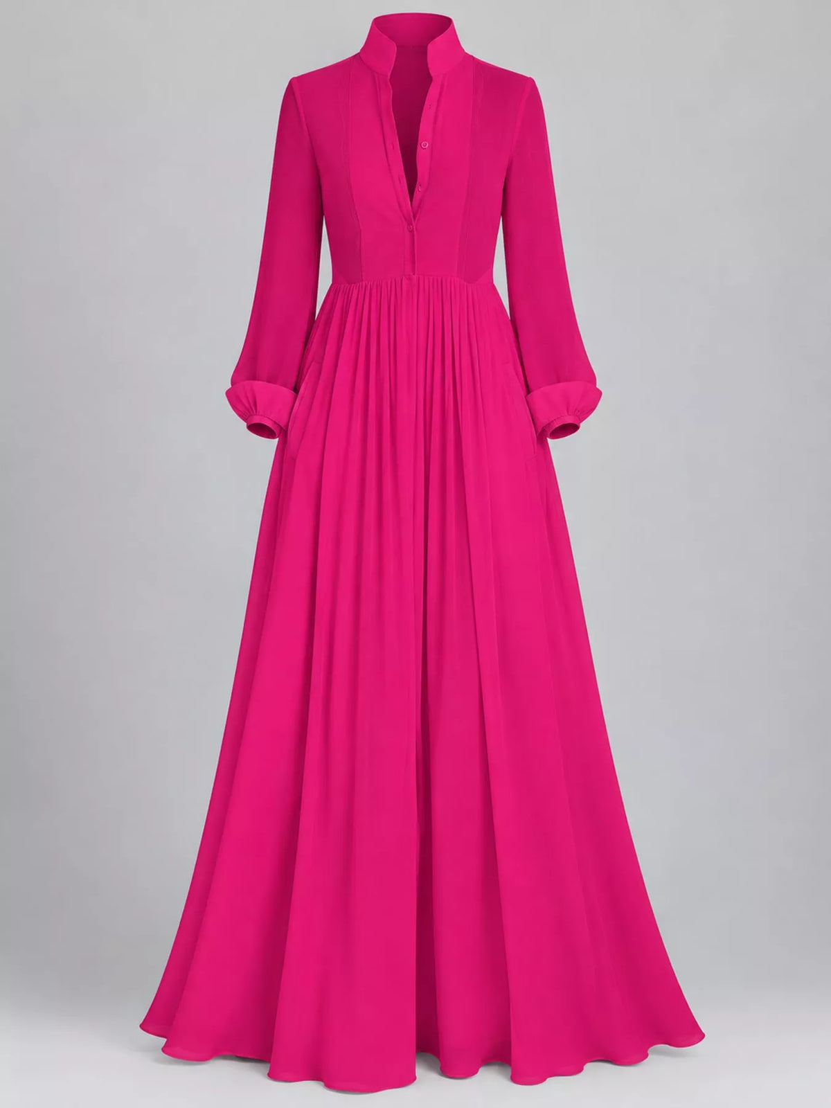 Long-Sleeve Button Front Maxi Dress