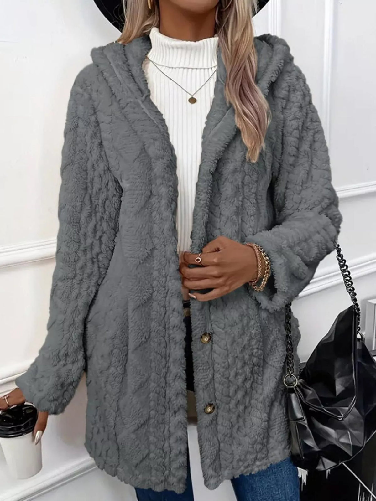 Cozy Cable-Knit Faux Fur Hooded Jacket