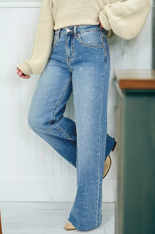 Tummy Control Raw Hem Jeans in Light Blue