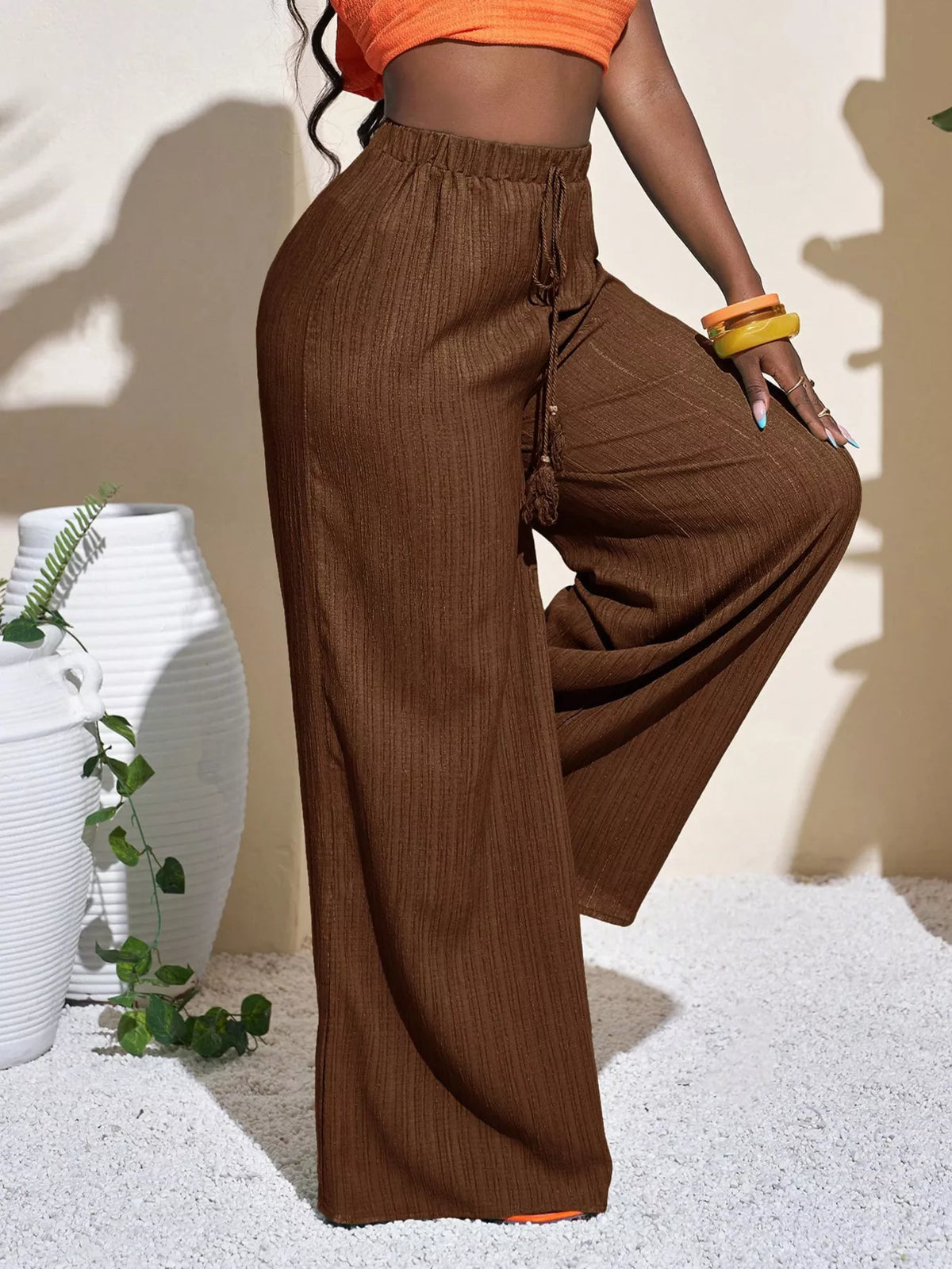 Wide-Leg Drawstring Pants