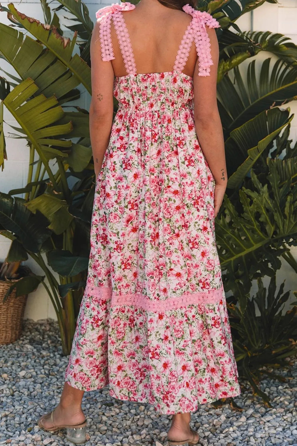 Floral Lace Square-Neck Dress with Pockets