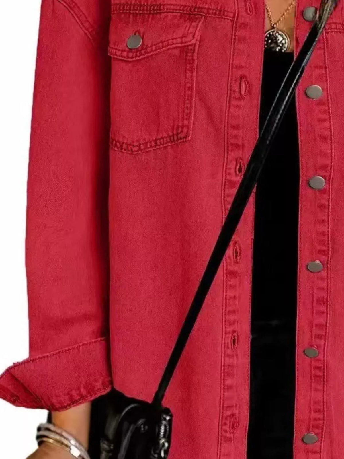 Frayed-Hem Button-Up Denim Jacket