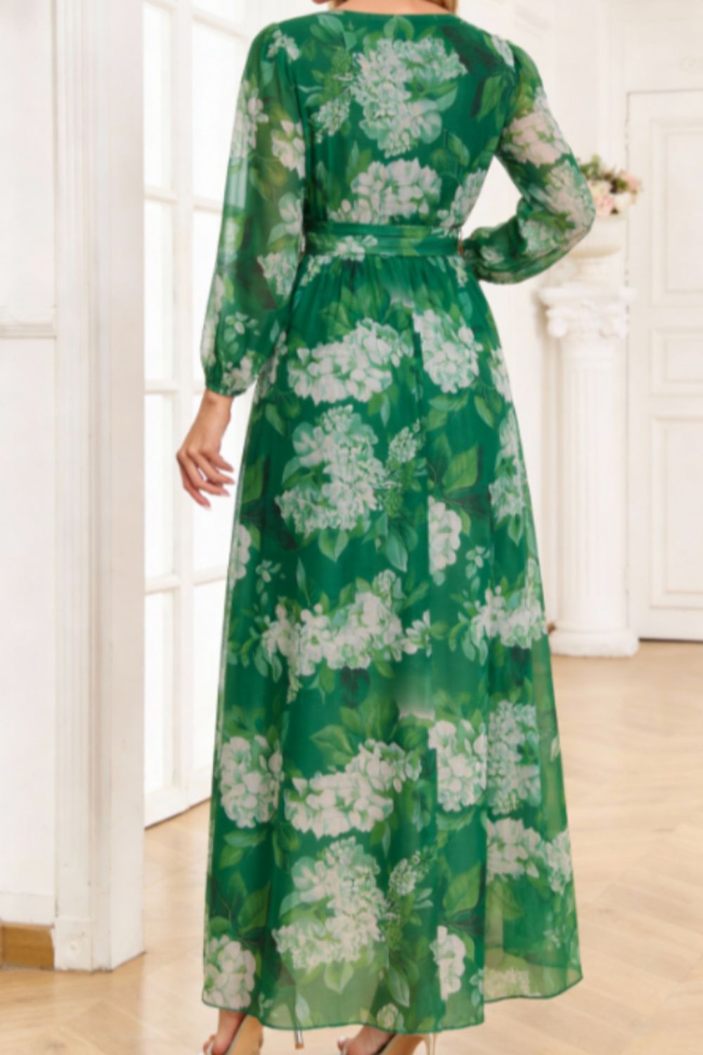Floral Long Sleeve Maxi Dress in Green