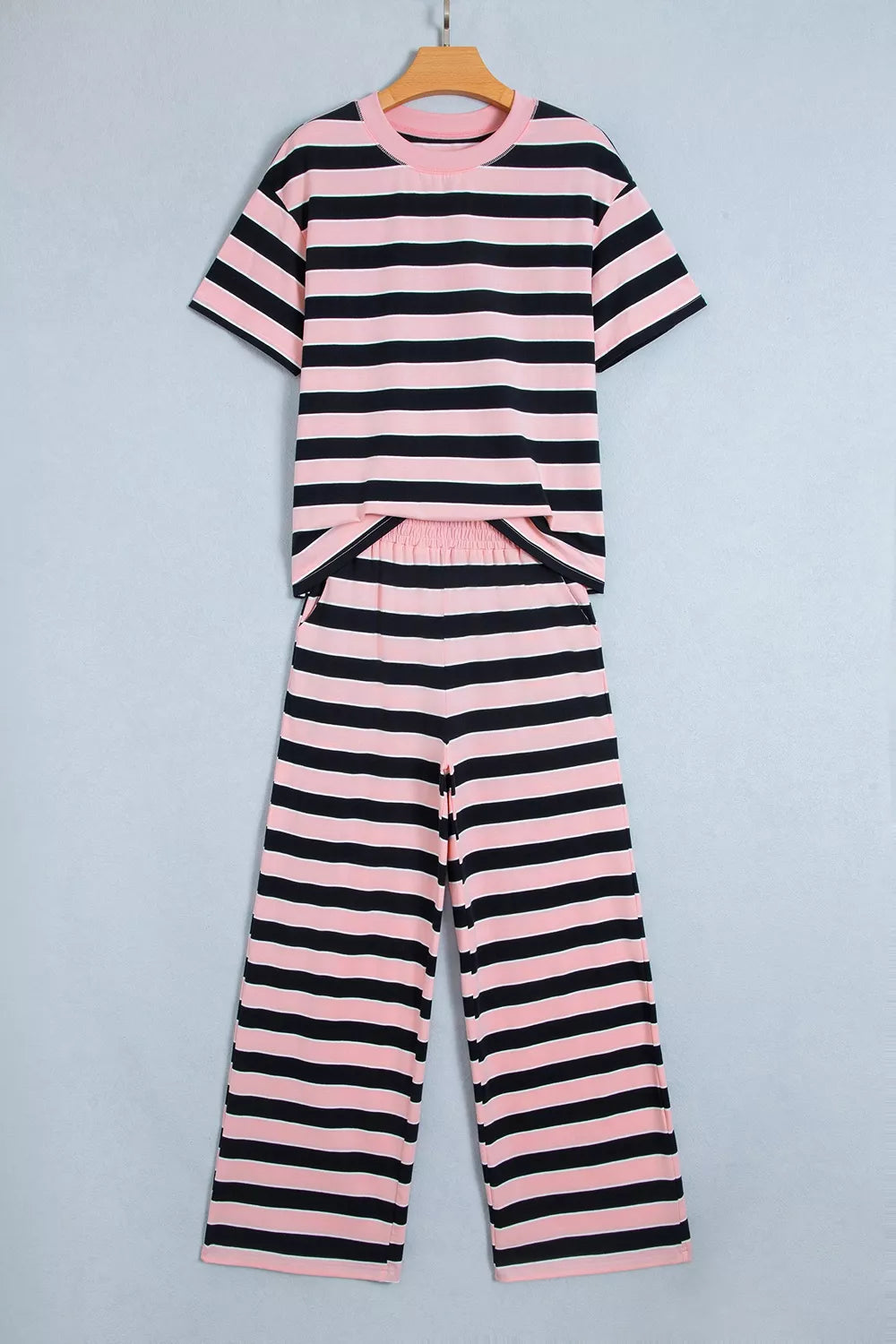 Loose Tee and Pants Set in Pink Stripe