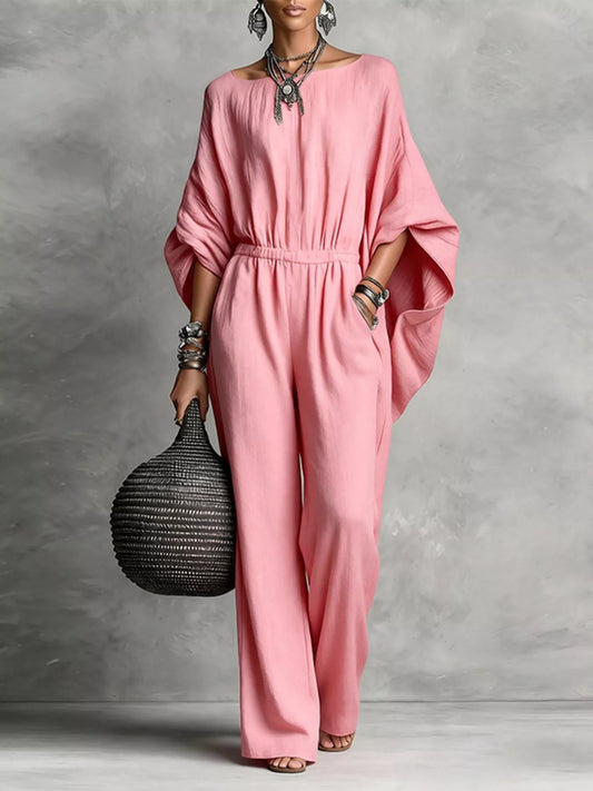 Boat Neck Batwing Sleeve Wide-Leg Jumpsuit