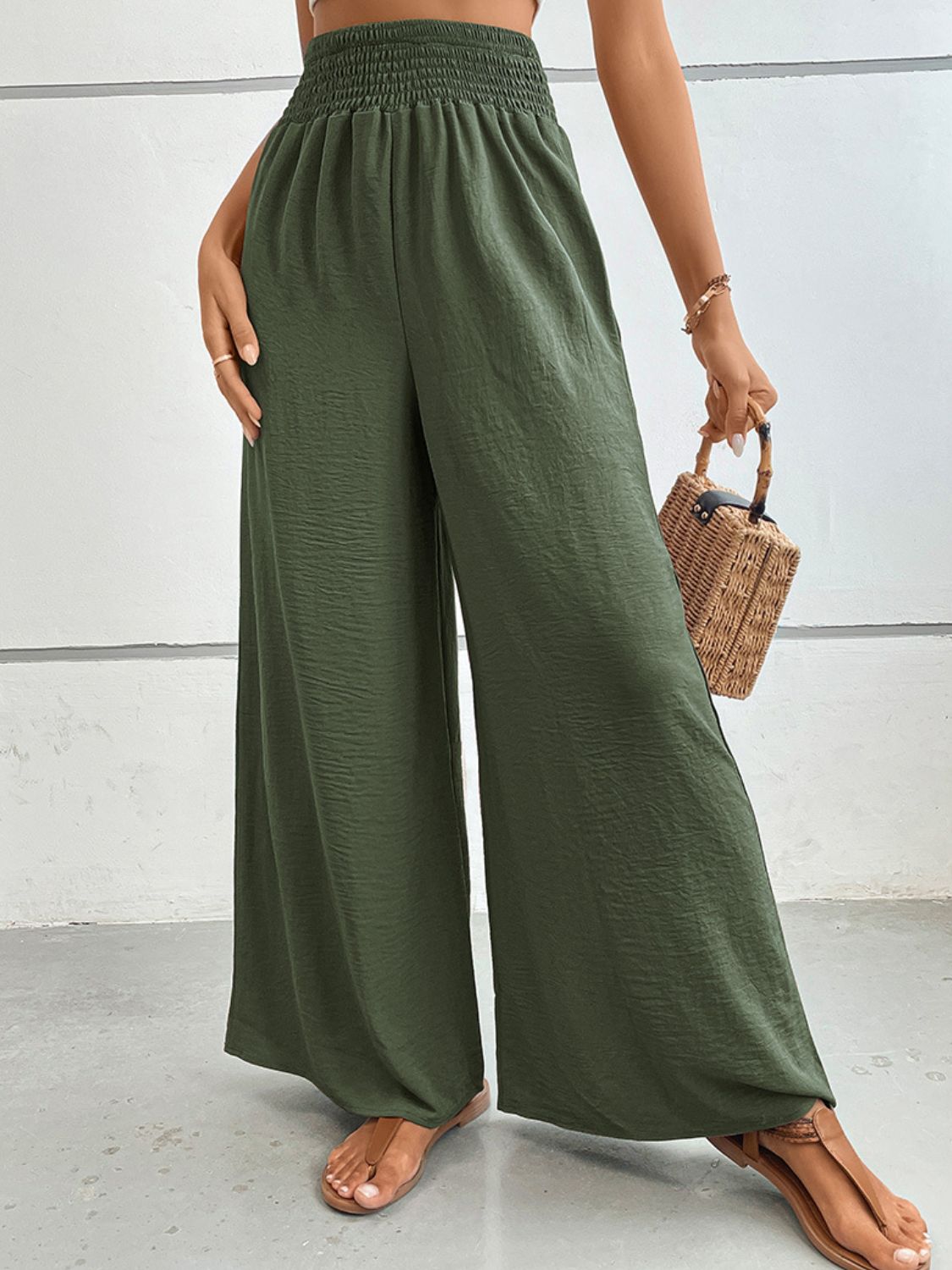 Wide Waistband Relaxed Fit Long Pants